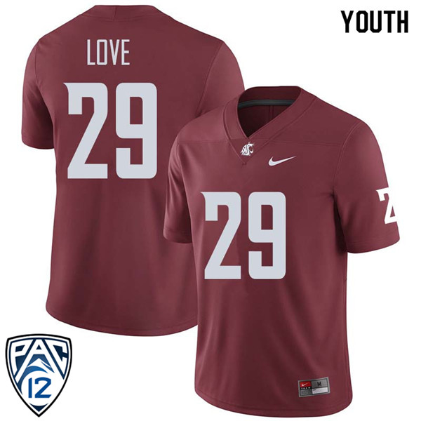 Youth #29 Isaiah Love Washington State Cougars College Football Jerseys Sale-Crimson